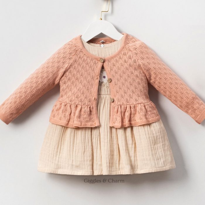 Cardigan and Embroidered dress set