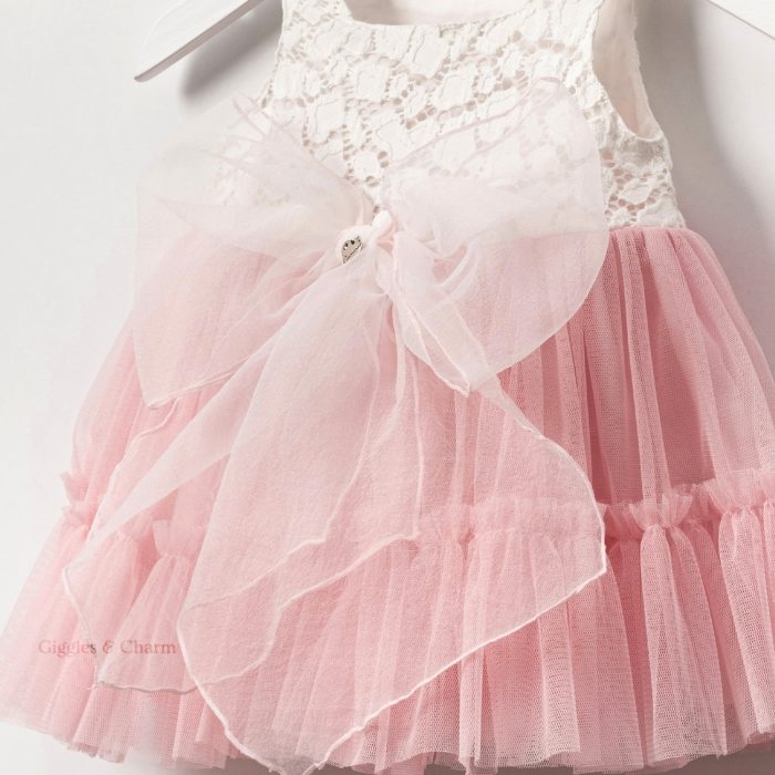 Lace bow tulle layered dress