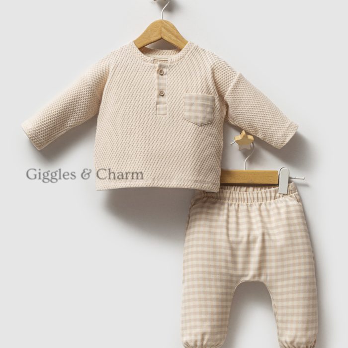 Waffle Henley with flannel Joggers