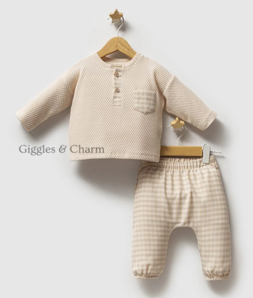 Waffle Henley with flannel Joggers