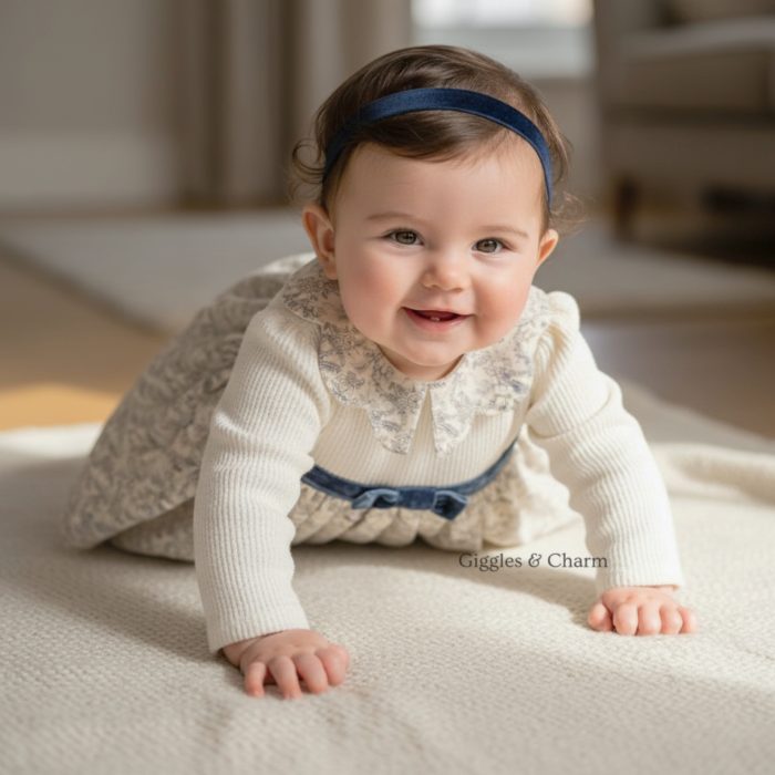 Blue knit velour bow Dress