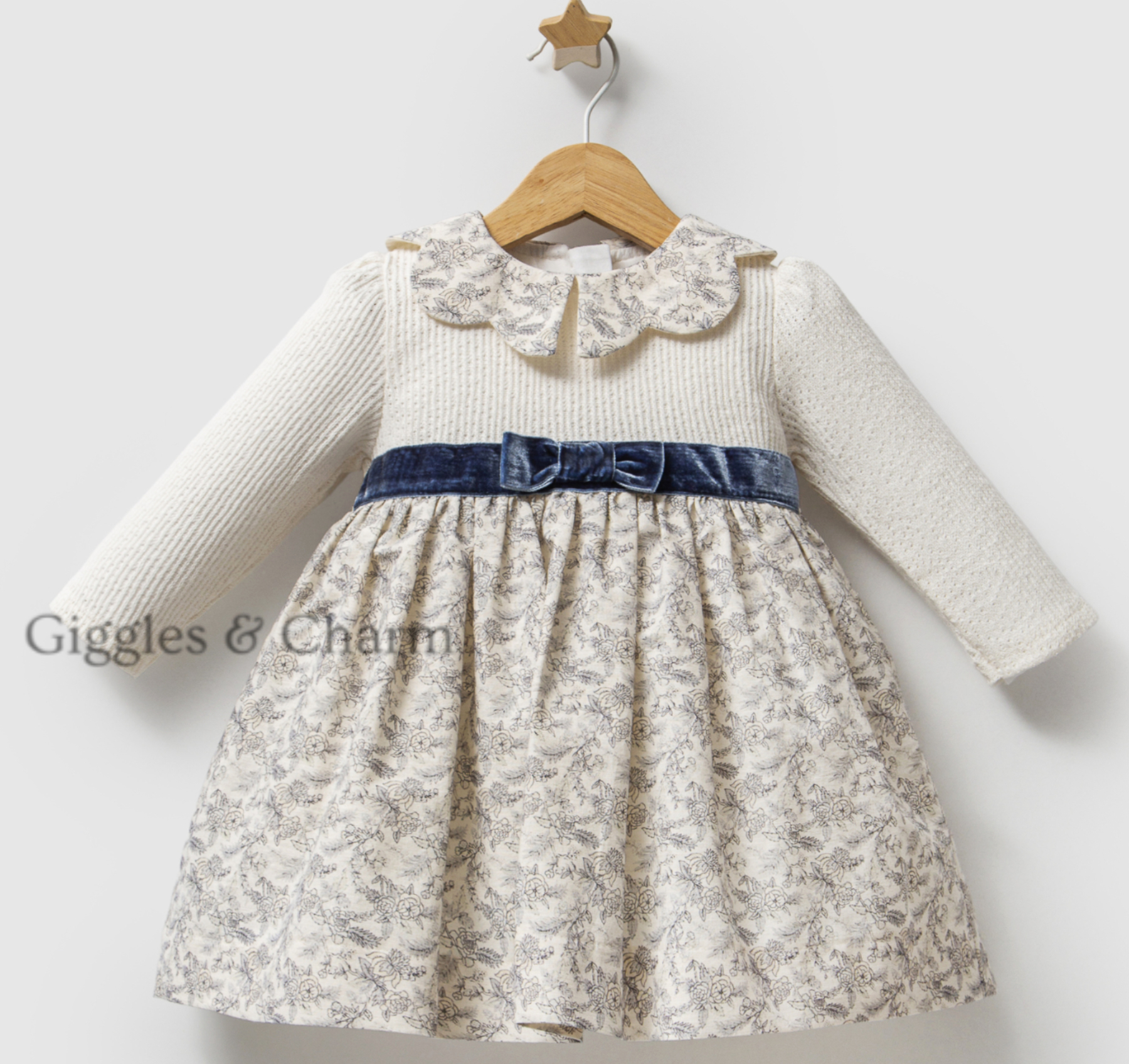 Blue knit velour bow Dress - Image 2