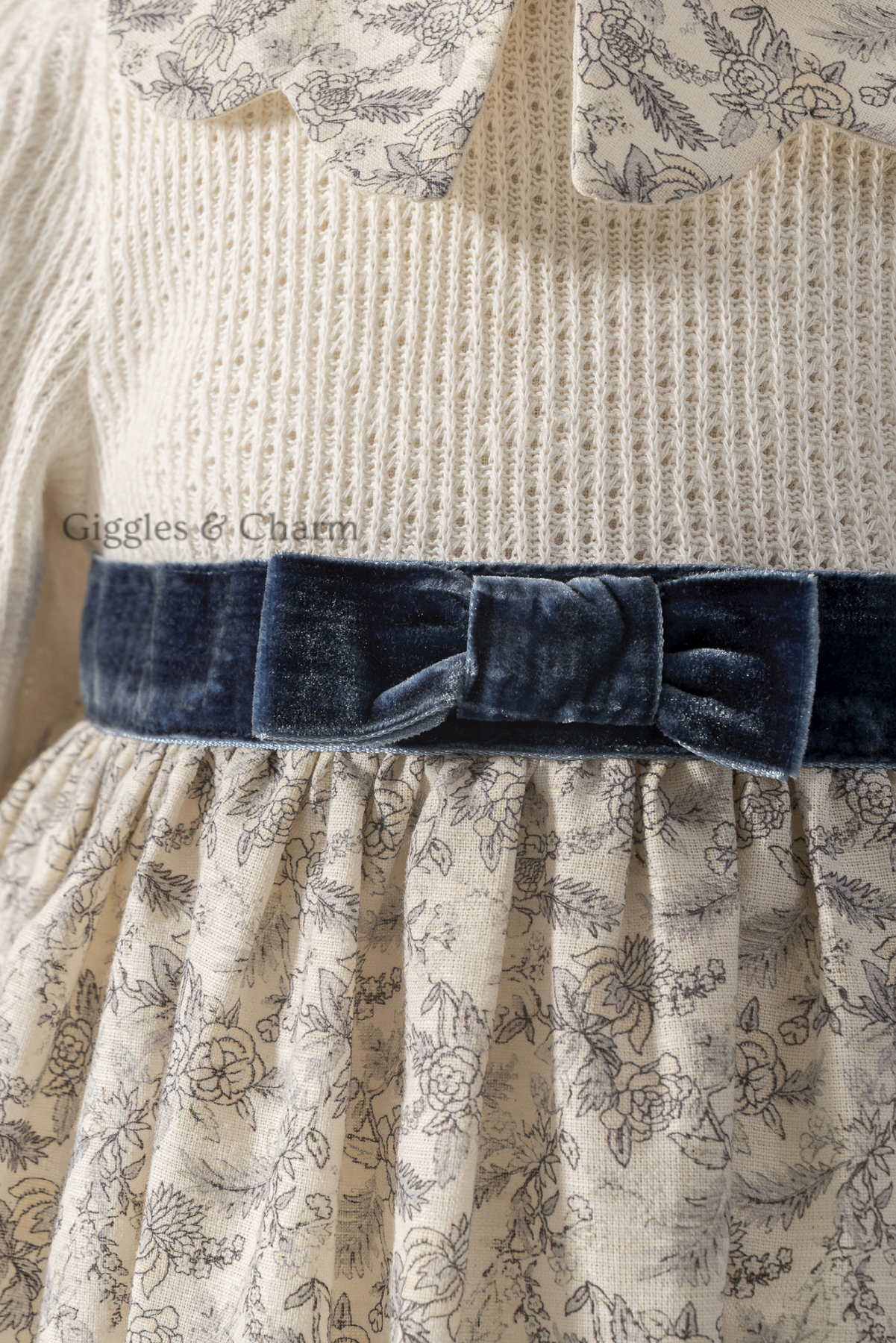 Blue knit velour bow Dress - Image 3
