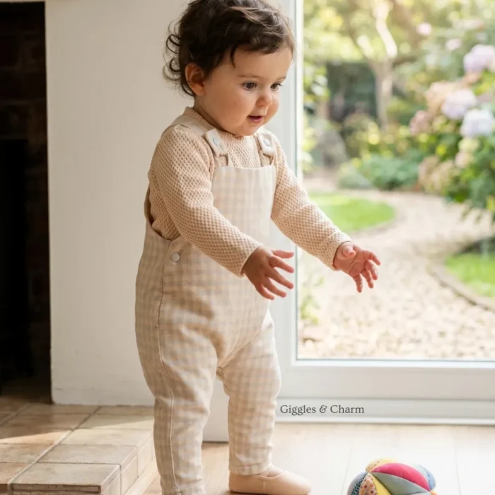 Knit Gingham Overall Set
