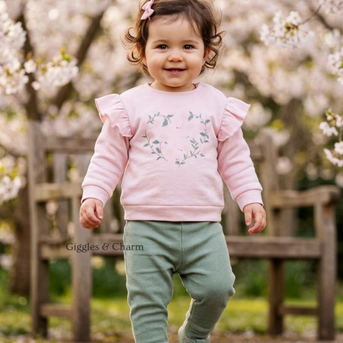 Pink Heart Sweatshirt Set