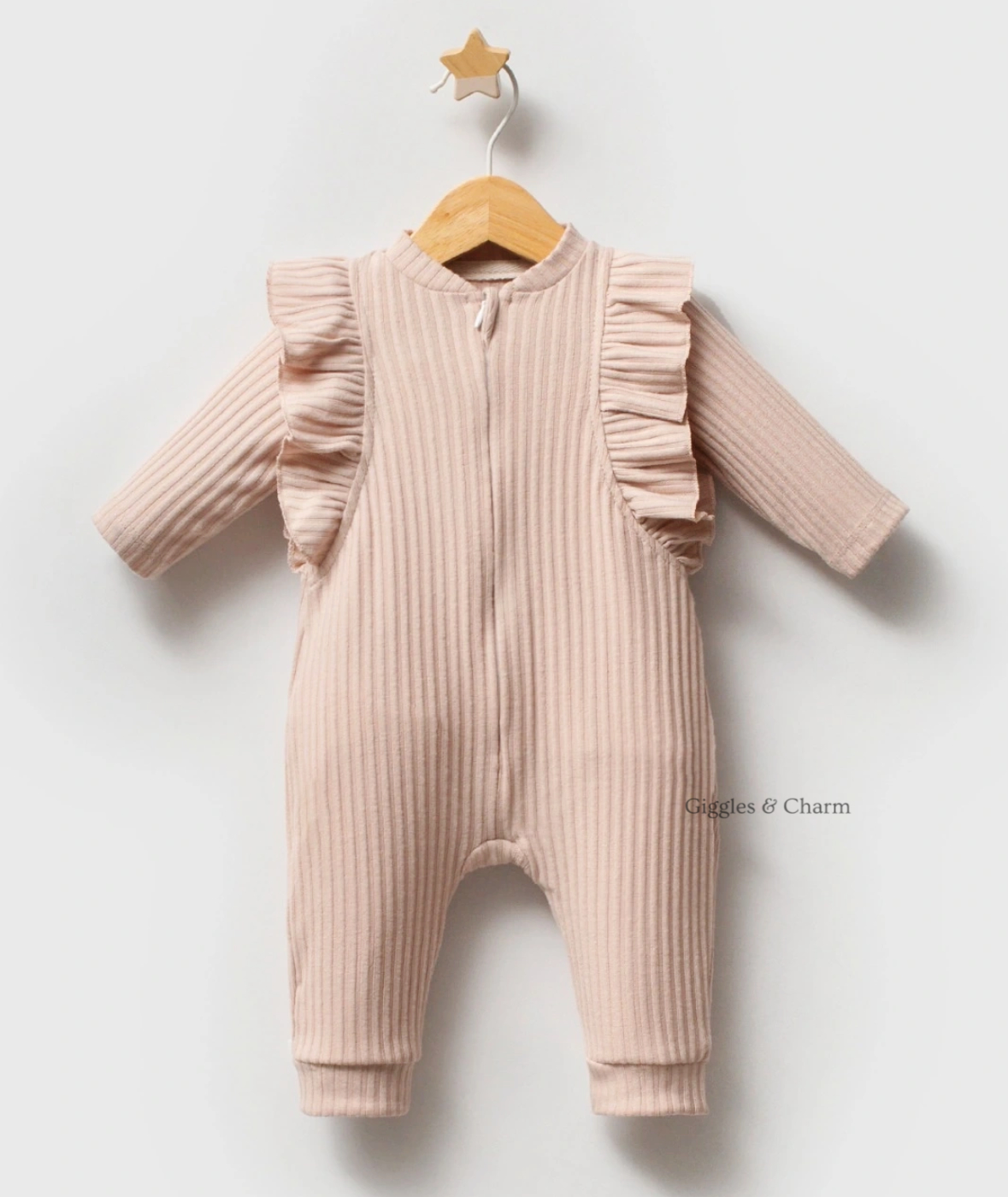 Ribbed Ruffle Zipper Romper - Image 2