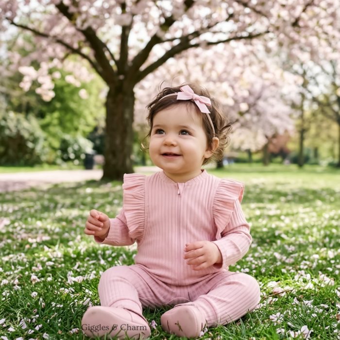 Ribbed Ruffle Zipper Romper
