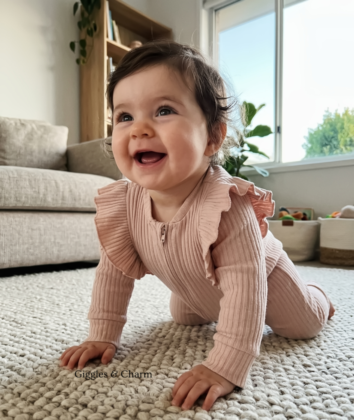 Ribbed Ruffle Zipper Romper