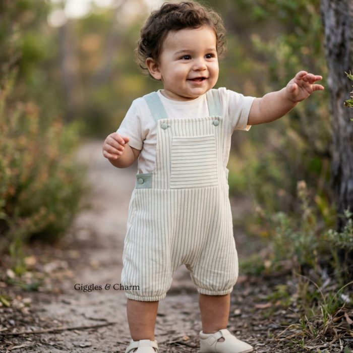 Mint Striped Overalls Set