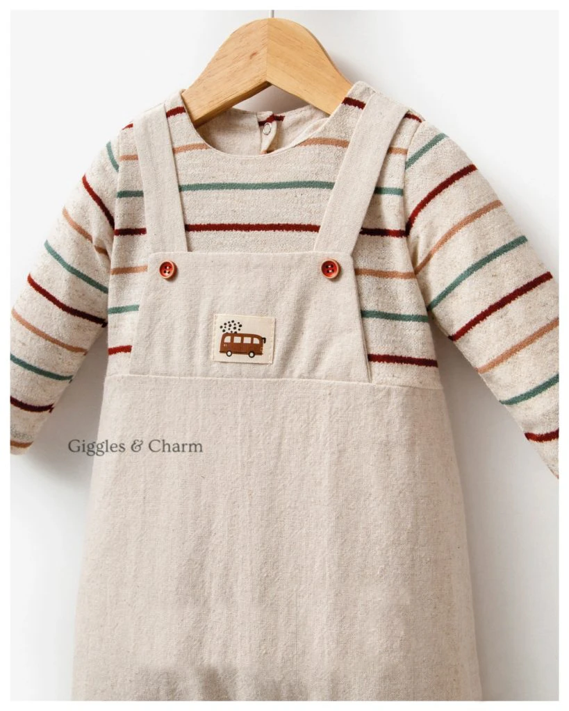 Taupe Striped Overalls Set