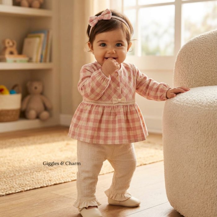 Pink Gingham Top & Pants Set