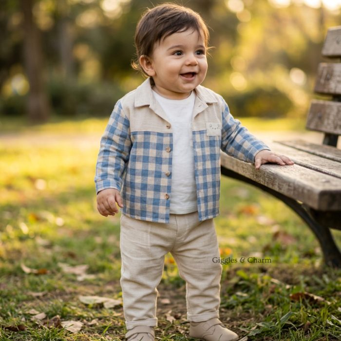 Gingham 3 Piece Shirt & Pant Set