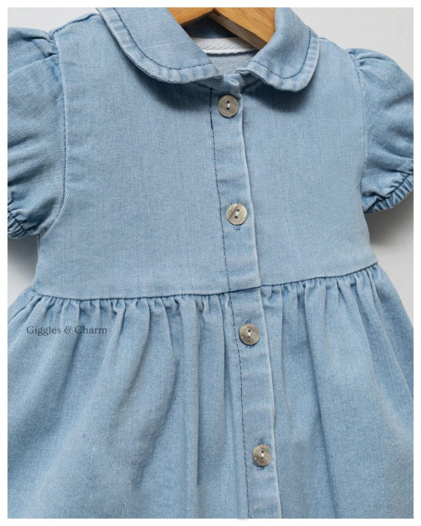 Blue Denim Puff Sleeve Dress