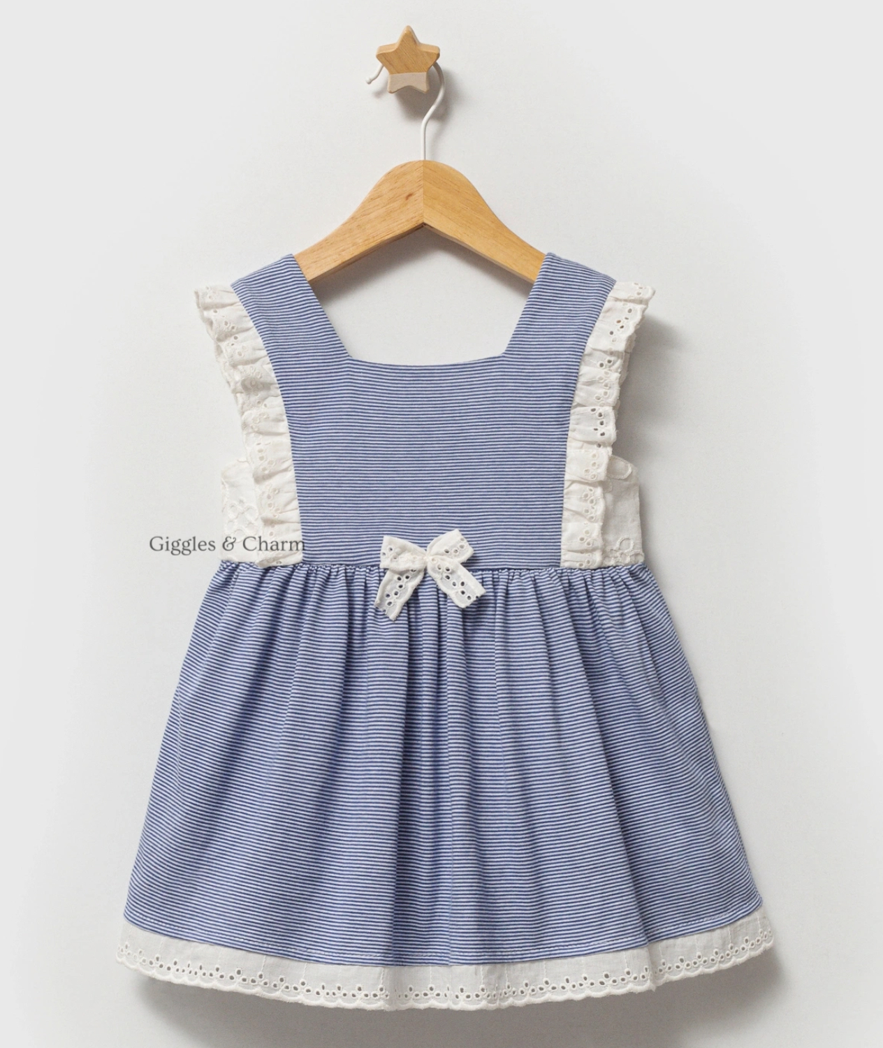 Blue Pinstripe Lace Pinafore Dress - Image 2