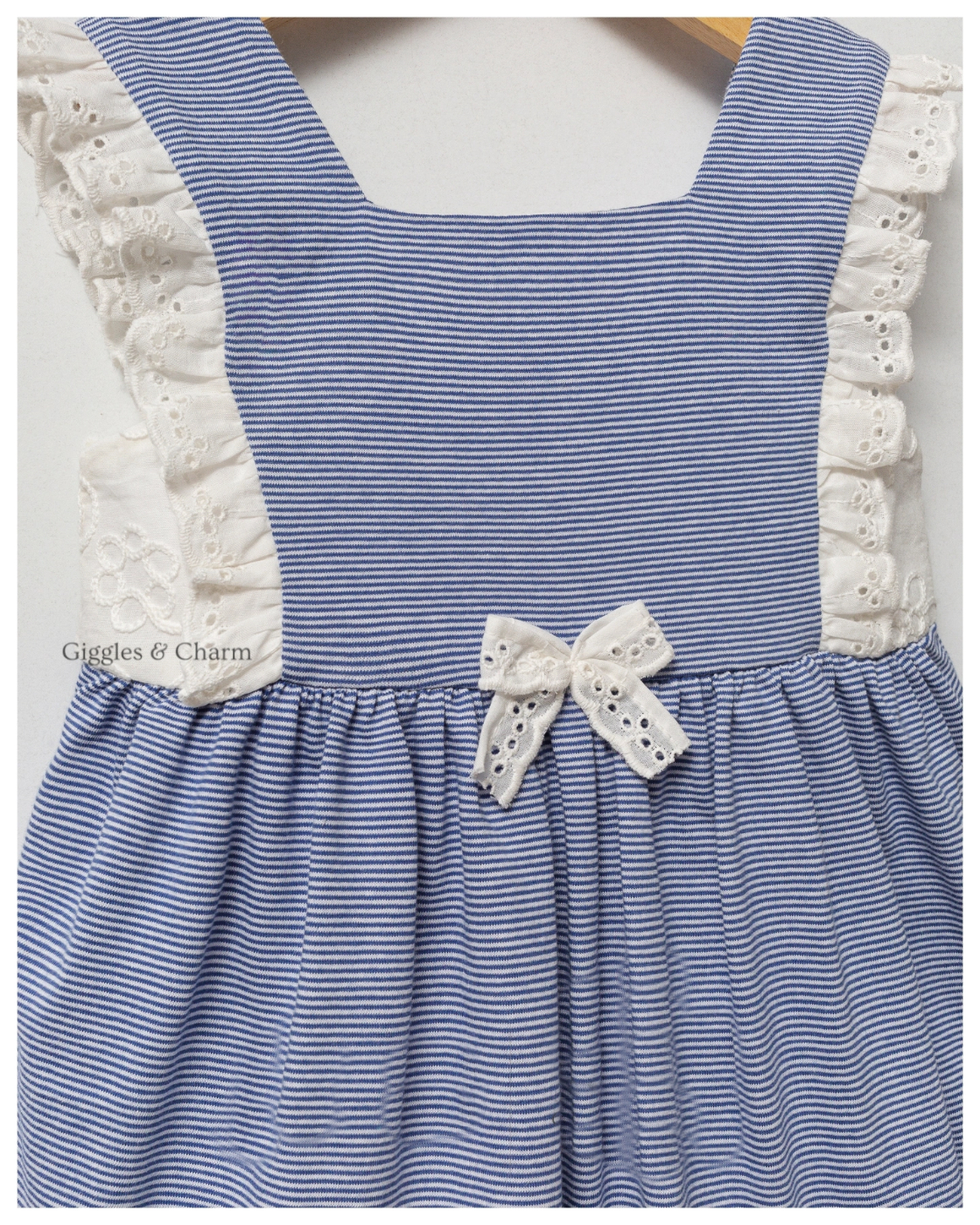 Blue Pinstripe Lace Pinafore Dress - Image 3
