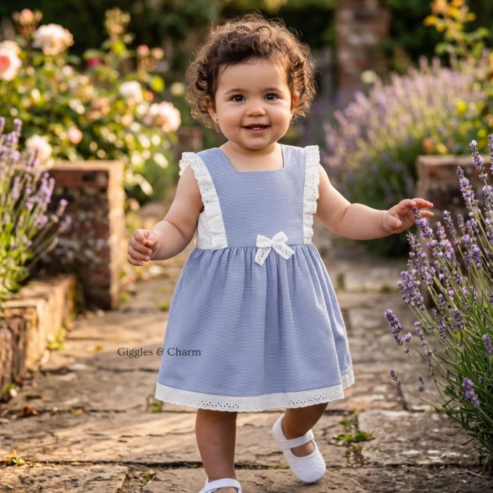 Blue Pinstripe Lace Pinafore Dress