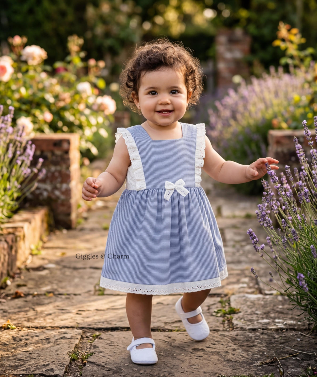 Blue Pinstripe Lace Pinafore Dress