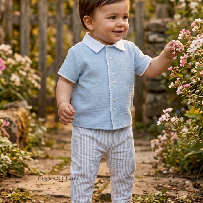 Sky Shirt & Striped Pants Set