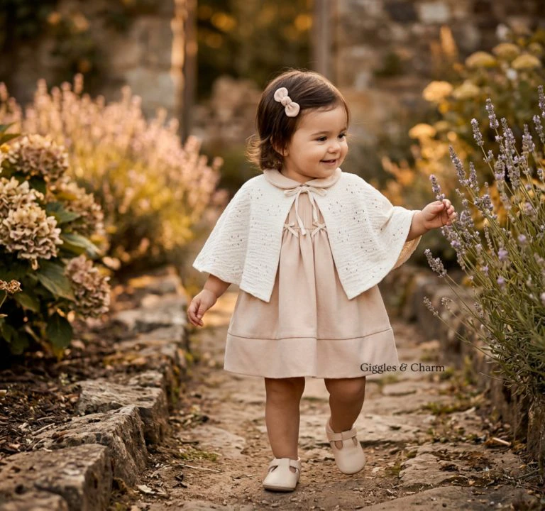 Ruffle Dress with Knit Cape set