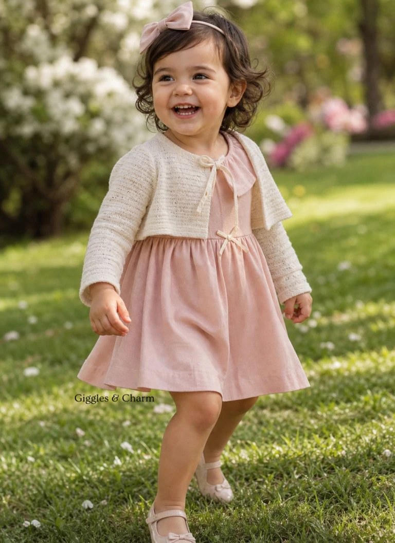 Ruffle Collar Dress & Cardigan set