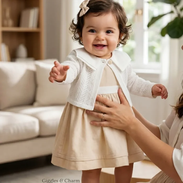 Sailor Collar Dress & Cardigan Set