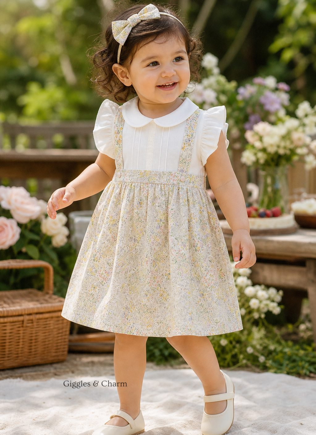 Floral Pinafore Dress & Headband