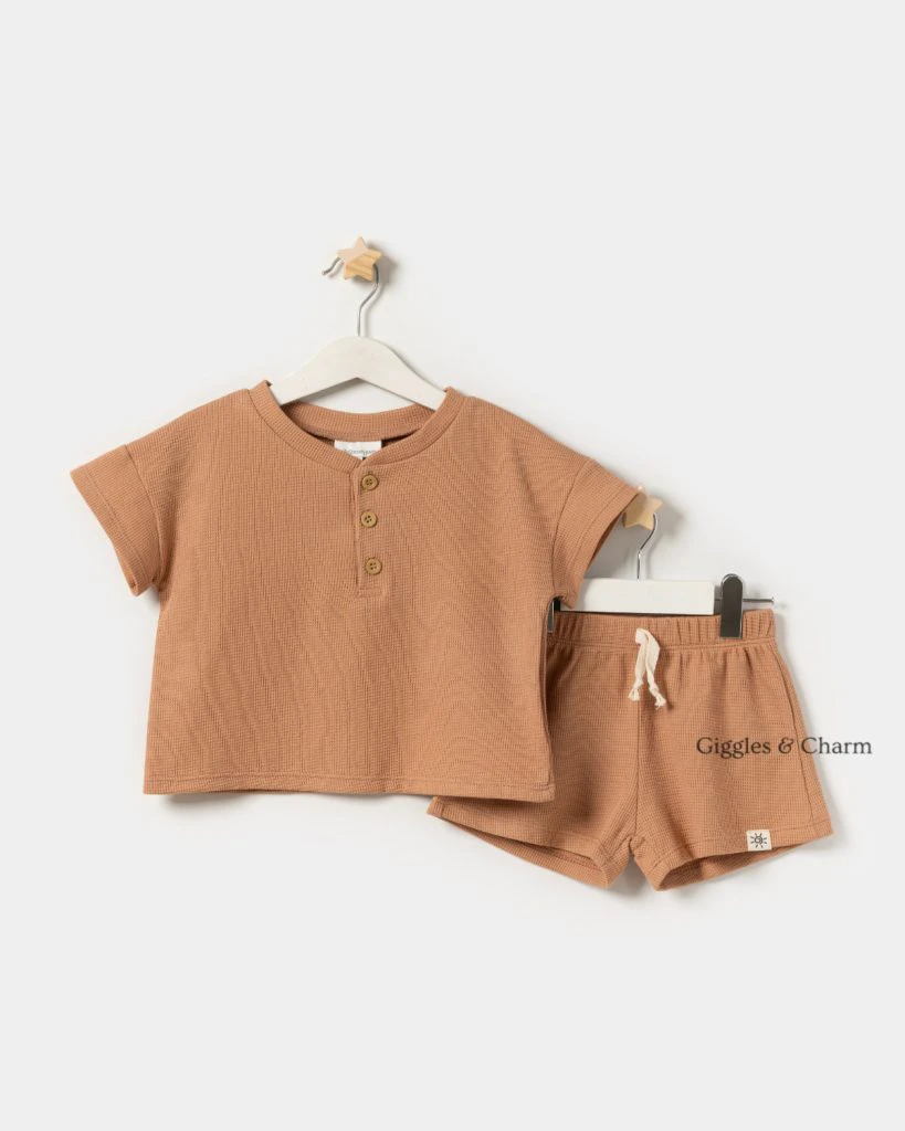 Waffle Knit Henley Top and Shorts