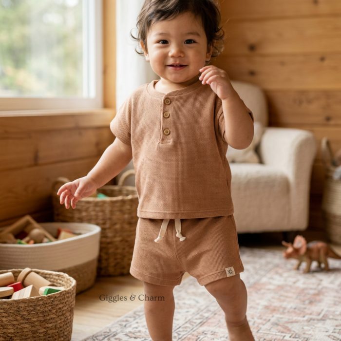 Waffle Knit Henley Top and Shorts