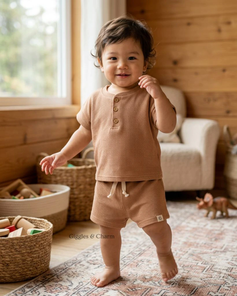 Waffle Knit Henley Top and Shorts