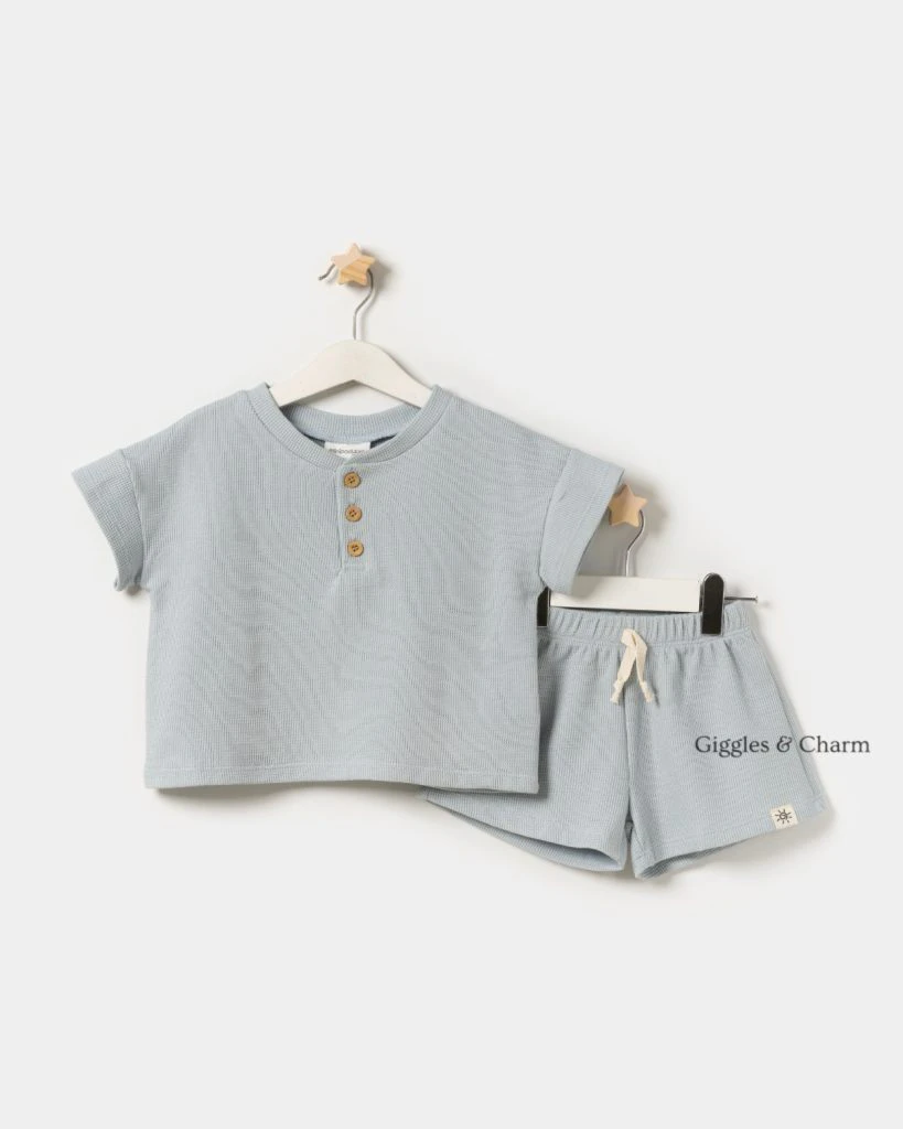 Waffle Knit Henley Top and Shorts