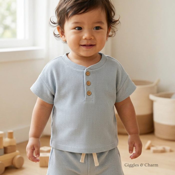 Waffle Knit Henley Top and Shorts