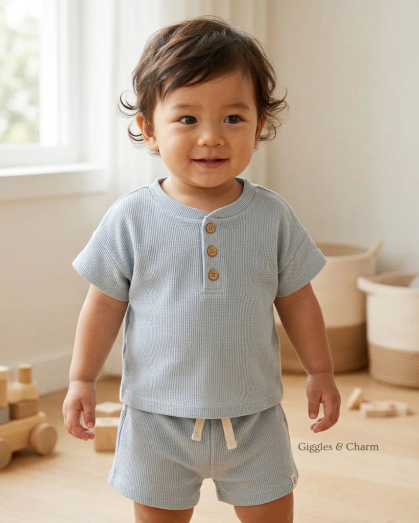 Waffle Knit Henley Top and Shorts