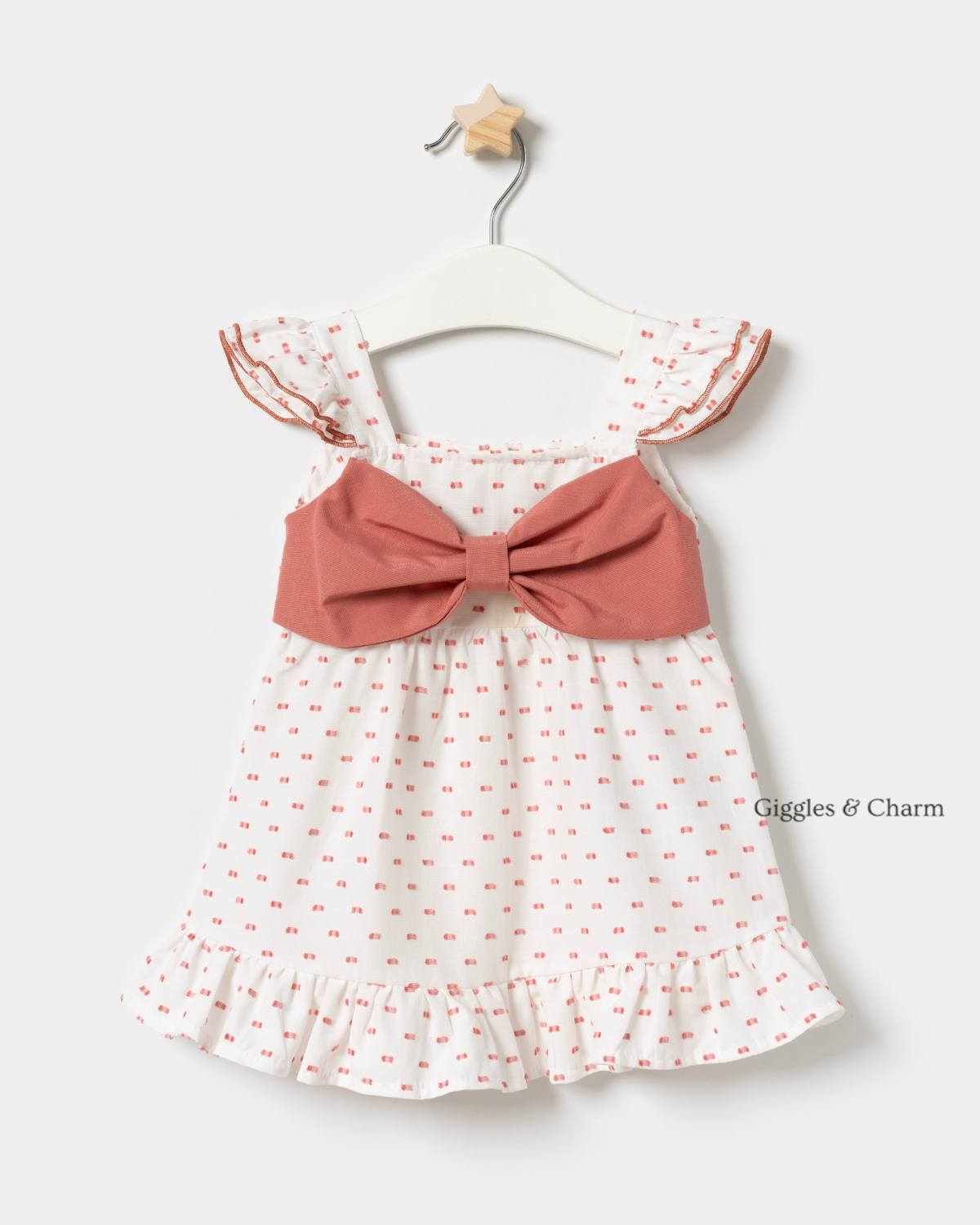 Ruffle Dress with Coral Bow - Image 2