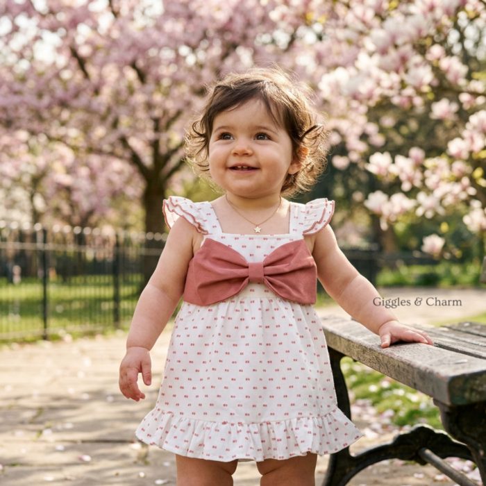 Ruffle Dress with Coral Bow