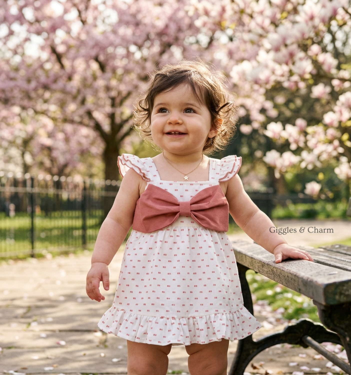 Ruffle Dress with Coral Bow
