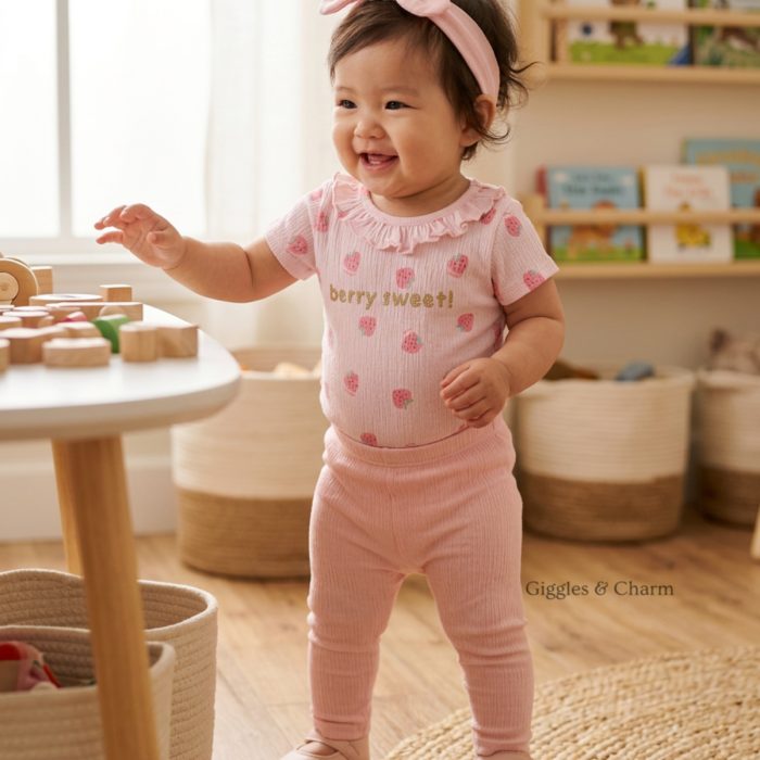 Strawberry Print Onesie and Leggings Set