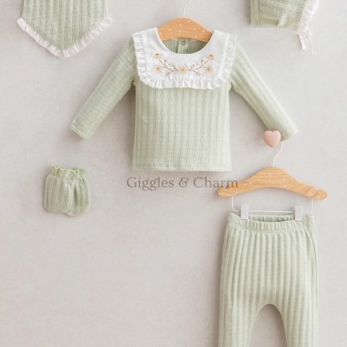 5-Piece Embroidery Newborn Girl knit outfit set