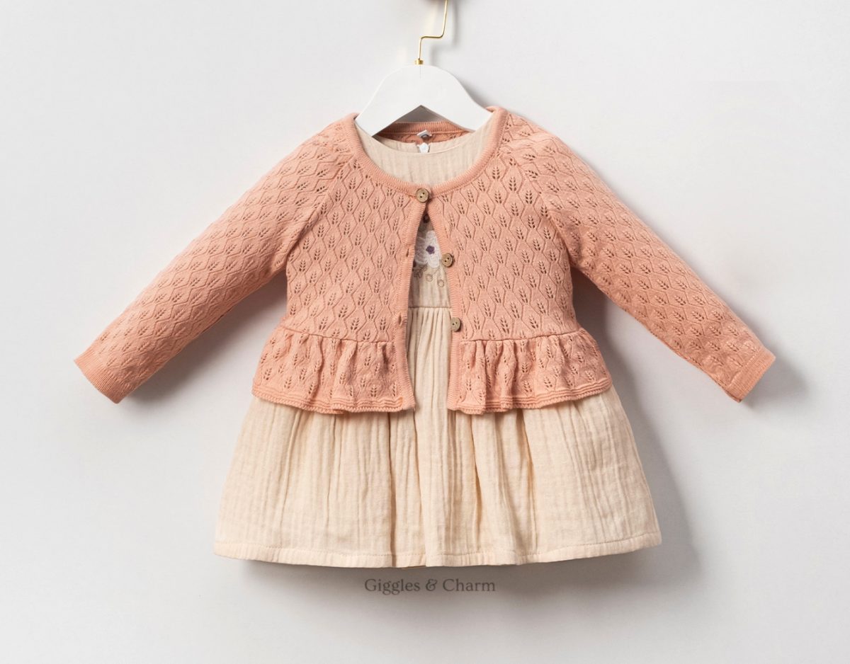 Cardigan and Embroidered dress set