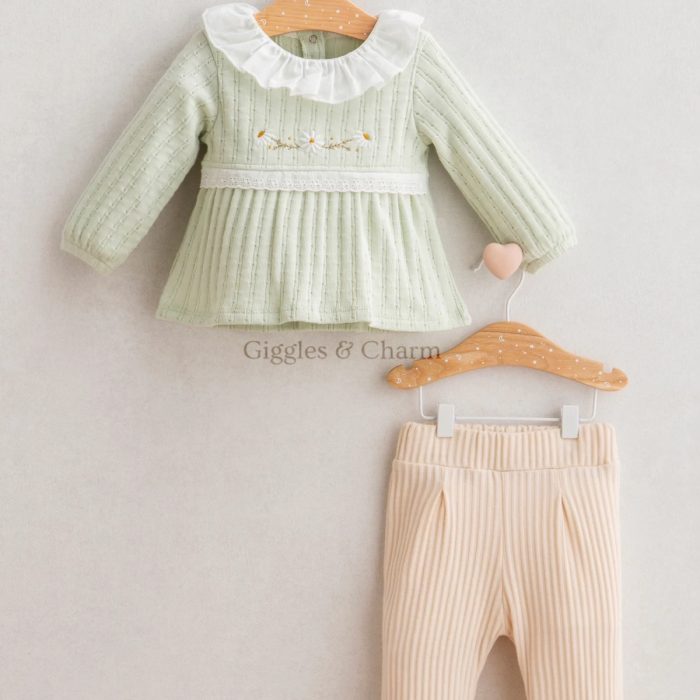 Floral embroidery knit set