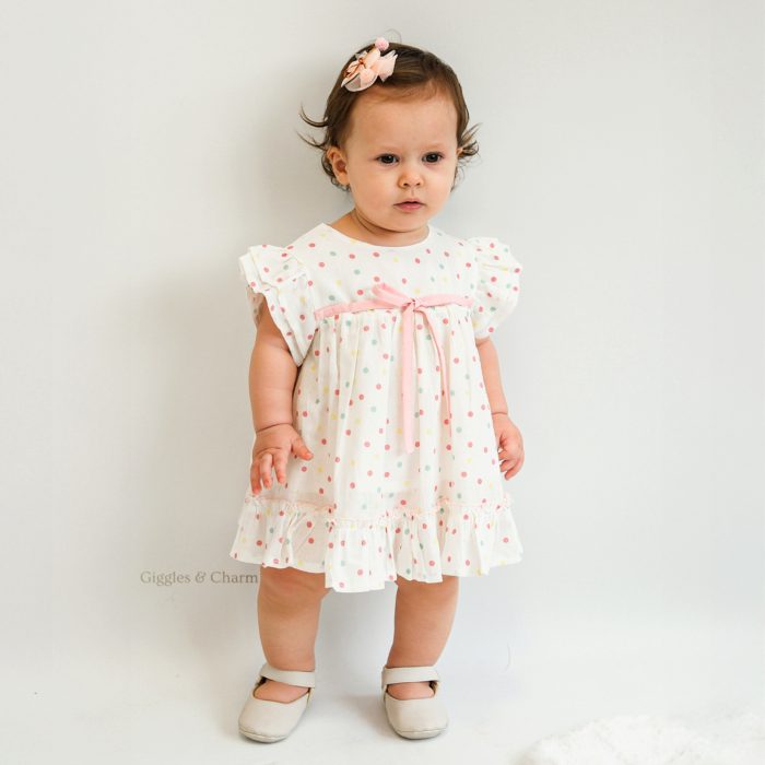 Mini dotted cotton dress set