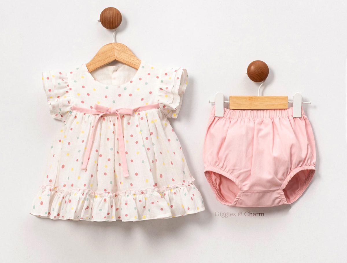 Mini dotted cotton dress set - Image 2