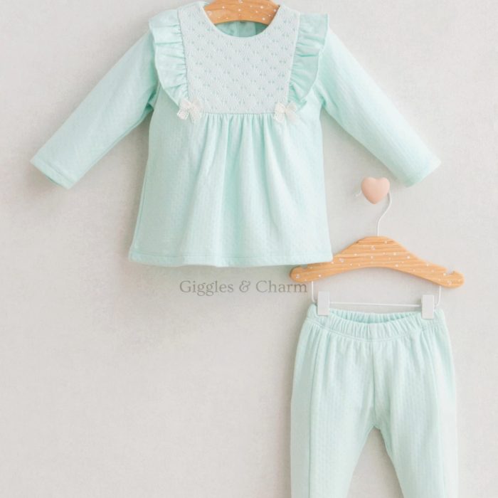 Ruffle shoulder knit top & legging set